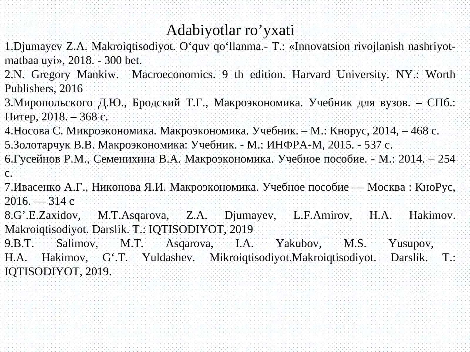 Adabiyotlar ro’yxati 2