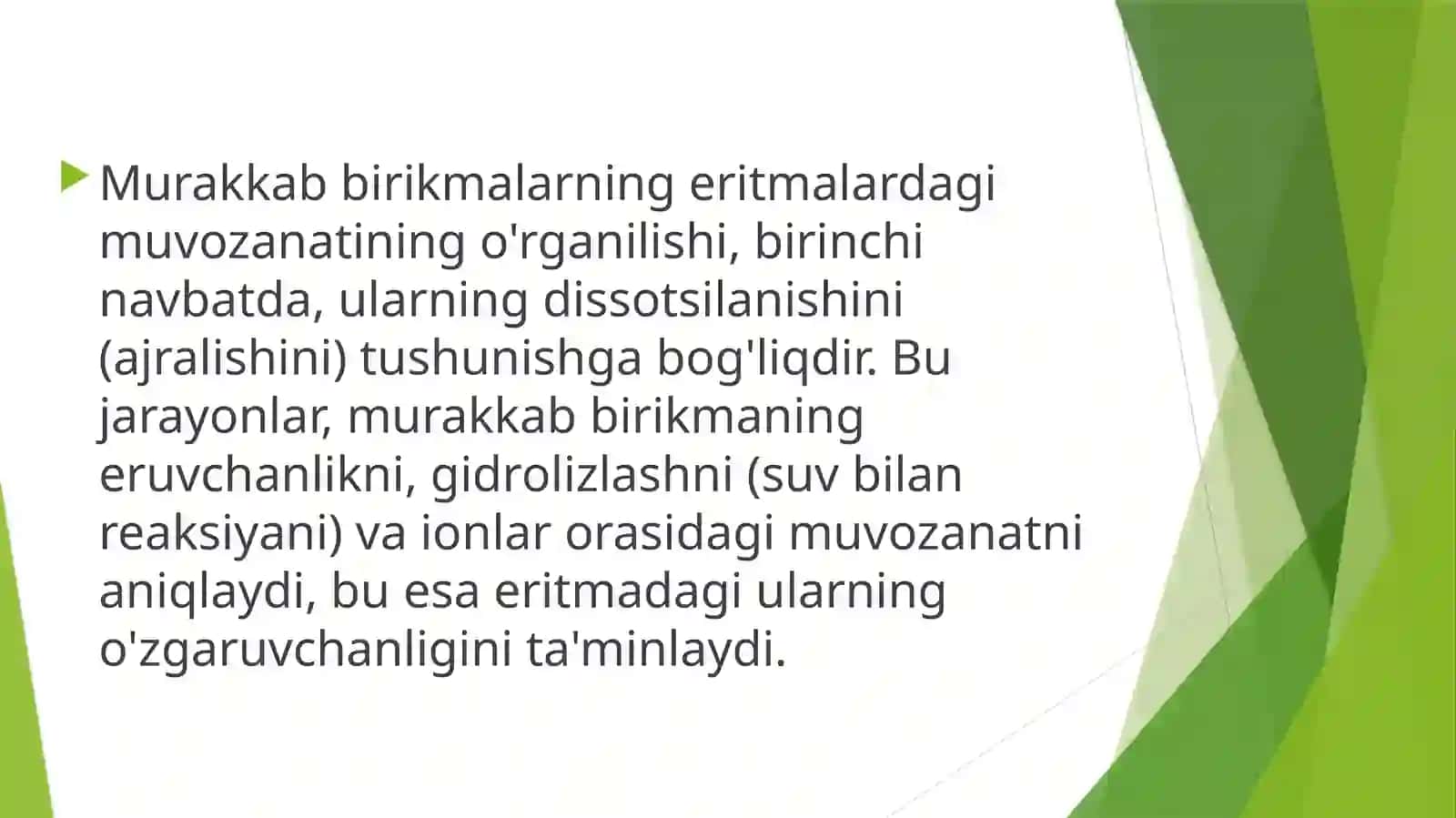 Murakkab birikmalarning eritmalardagi muvozanati 2