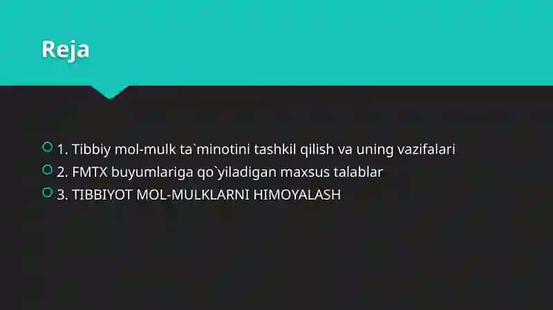 FUQАRО MUHОFАZАSI TIBBIYOT ХIZMАTI TUZILMАLАRINI VА MUАSSАSАLАRINI  MОL-MULKLАR BILАN TА’MINLАSH VA MUHOFAZA QILISH 2