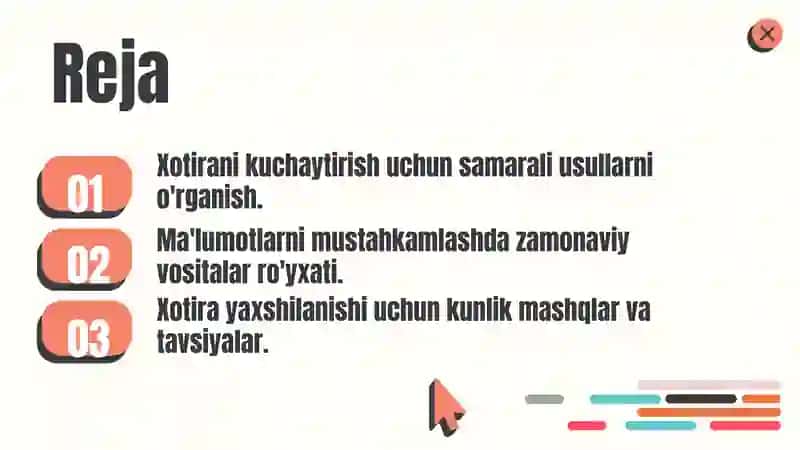 Xotira: maʼlumotlarni mustahkamlash yullari, usullari, vositalari 2