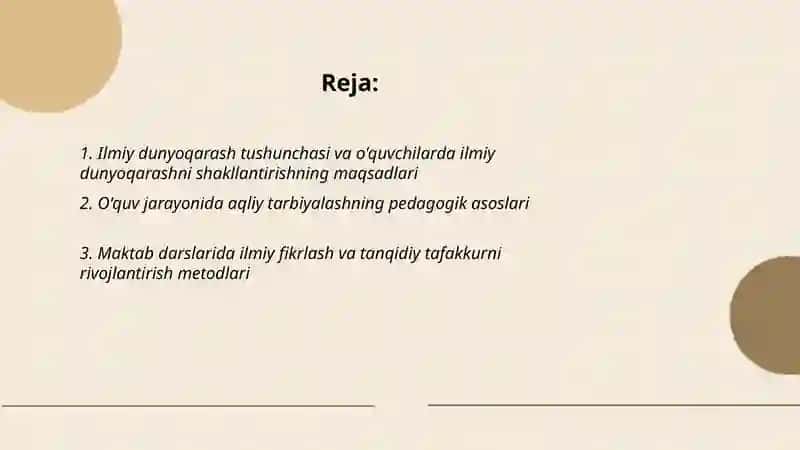 Ilmiy dunyoqarashni shakllantirish va o'quvchilarni aqliy tarbiyalash 2