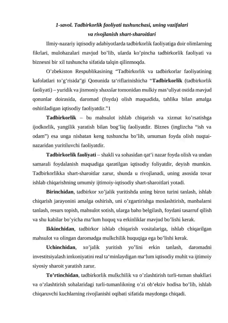 Tadbirkorlik faoliyati 2