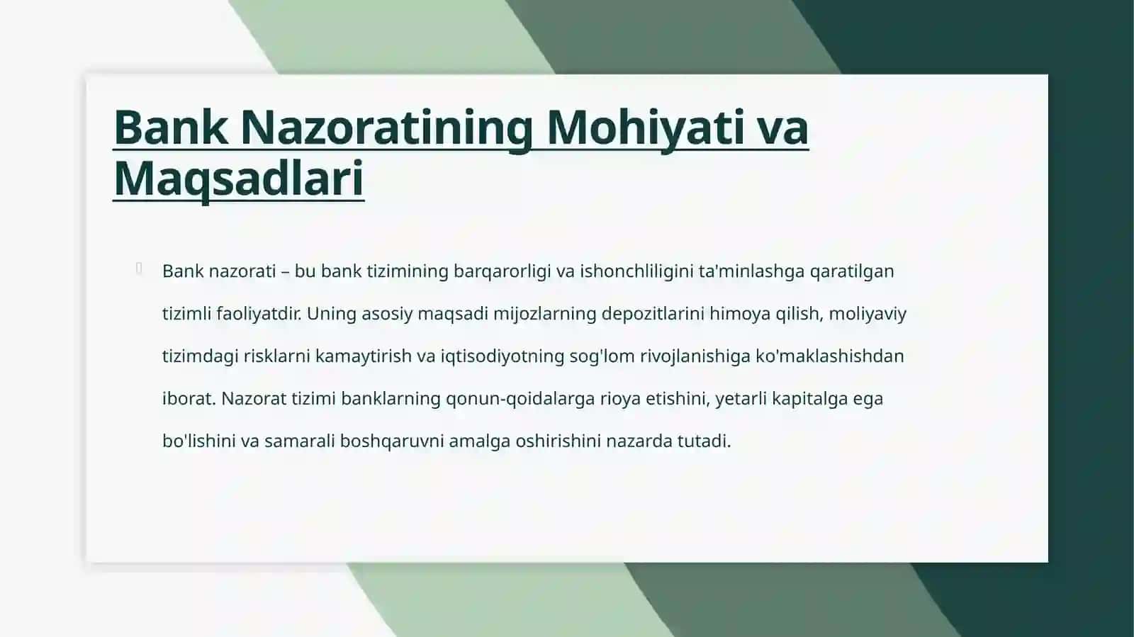 BANK NAZORATINI TASHKIL ETISH ASOSLARI 2