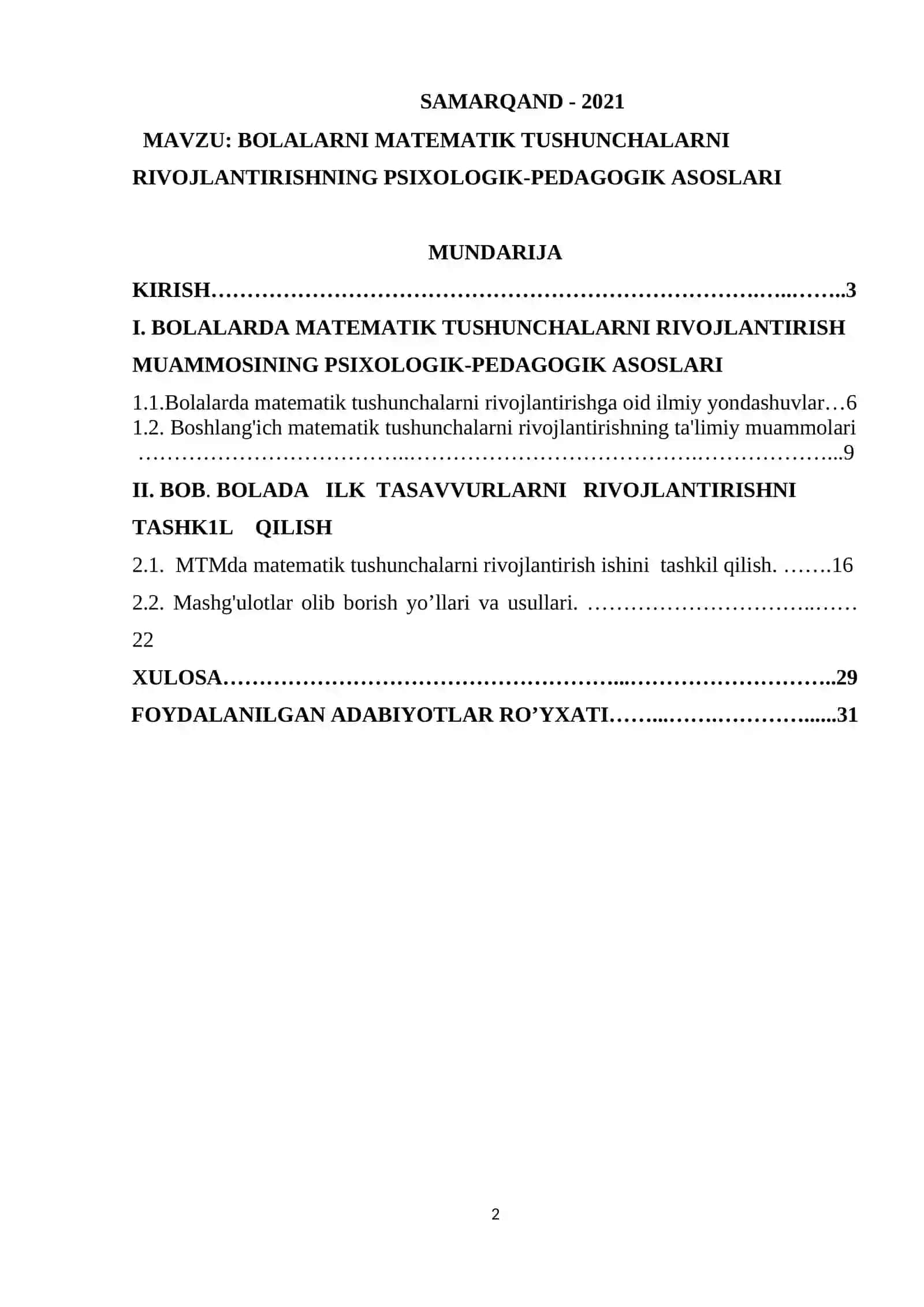BOLALARNI MATEMATIK TUSHUNCHALARNI RIVOJLANTIRISHNING PSIXOLOGIK-PEDAGOGIK ASOSLARI 2