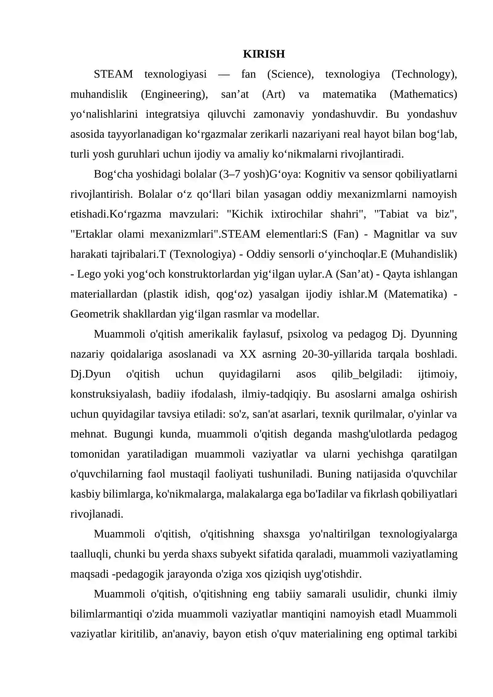 STEAM TEXNOLOGIYASI ASOSIDA TURLI GURUHLAR UCHUN KOʻRGAZMALAR TAYYORLASH 2