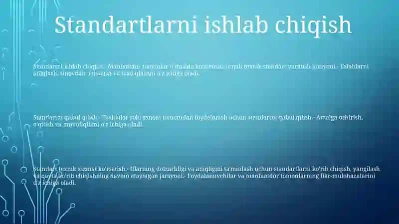 Standartlarni Ishlab Chiqish, Kelishib Olish, Tasdiqlash Va RoʻYxatdan OʻTkazishni Amalga Oshirish 2