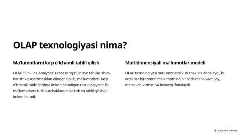 Qaror qabul qilishda OLAP texnologiyasi 2