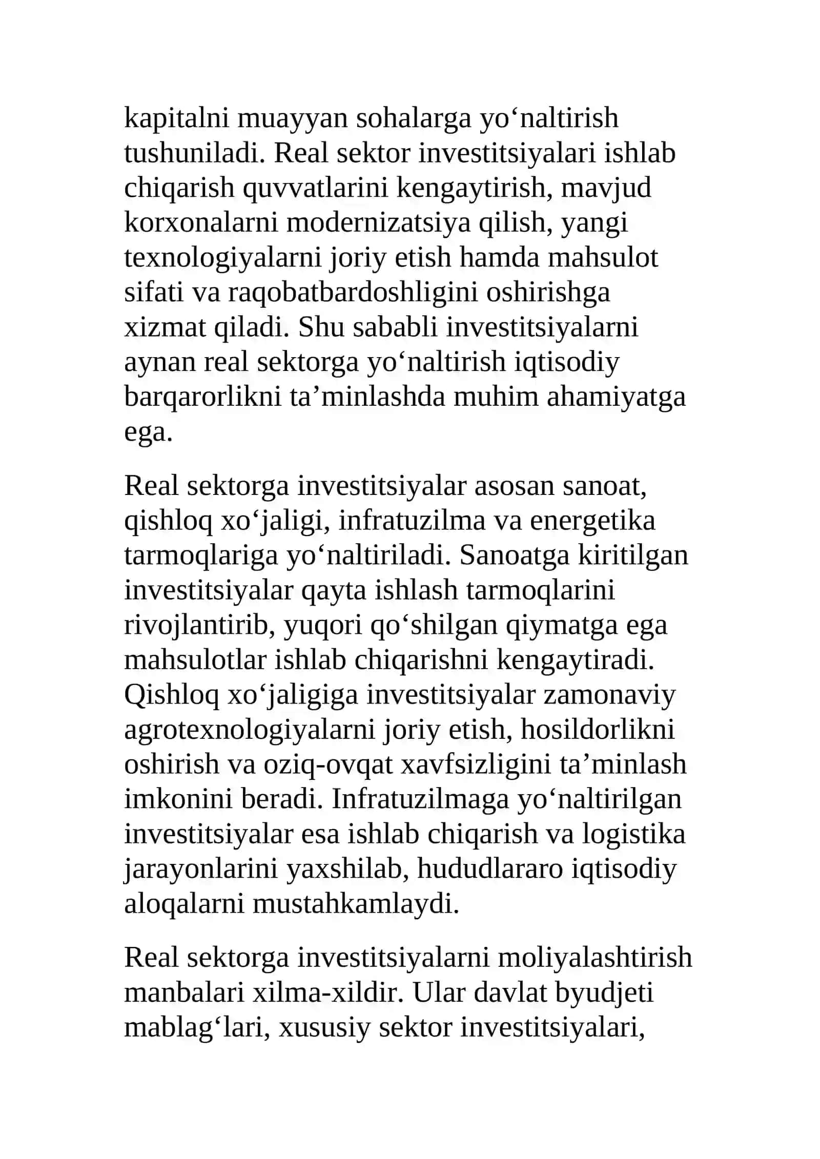 IQTISODIYOTNING REAL SEKTORIGA INVESTITSIYALARNI YO‘NALTIRISH 2