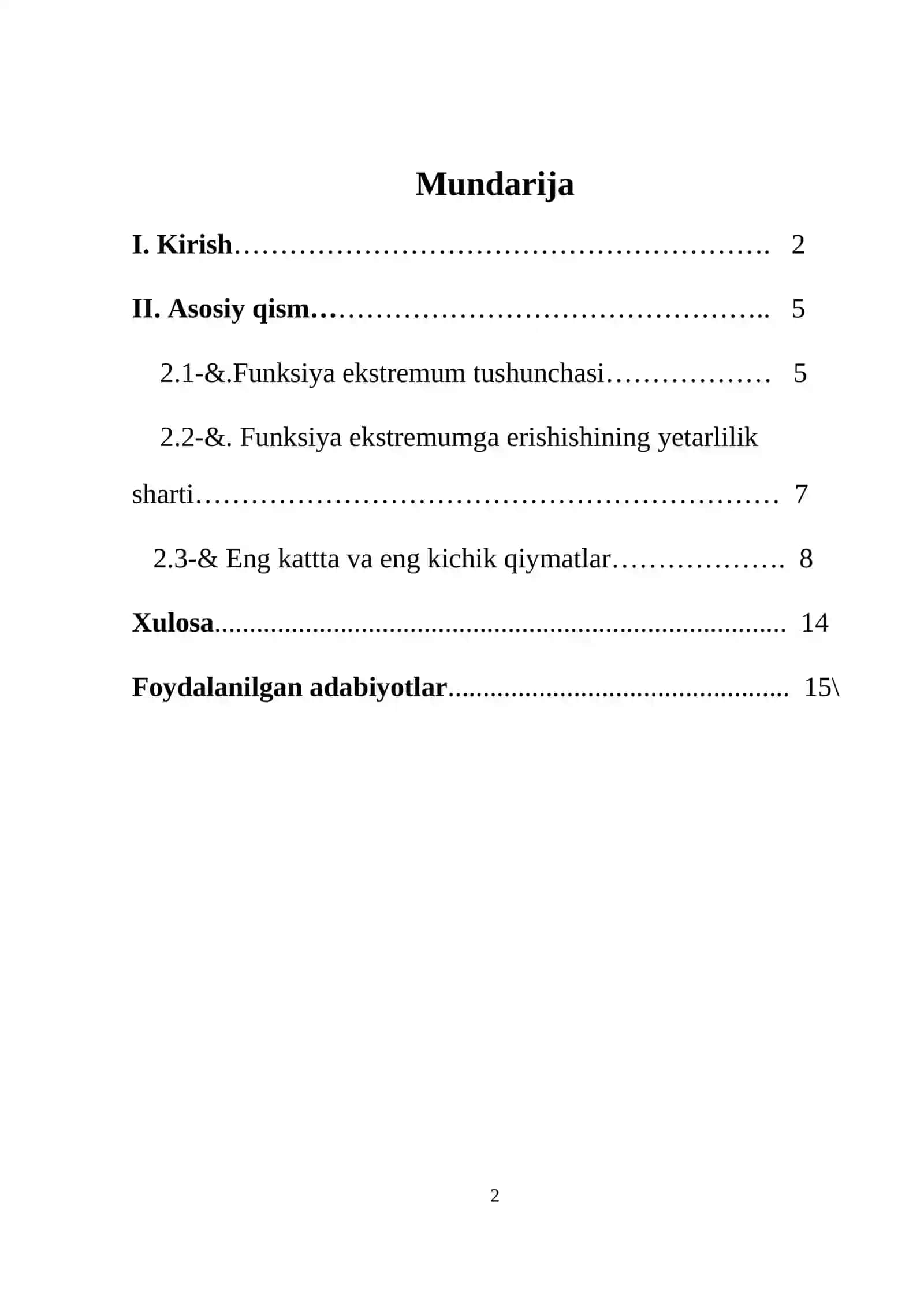 Ko’p o’zgaruvchili funksiyalar uchun ekstremumlar, eng katta va eng kichik qiymatlar 2