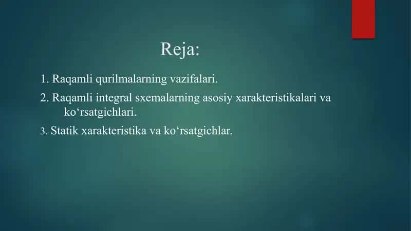 Raqamli qurilmalar elementlari. 2