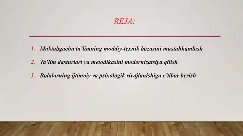 Maktabgacha ta'lim tizimini rivojlantirishning ustuvor yo'nalishlari 2