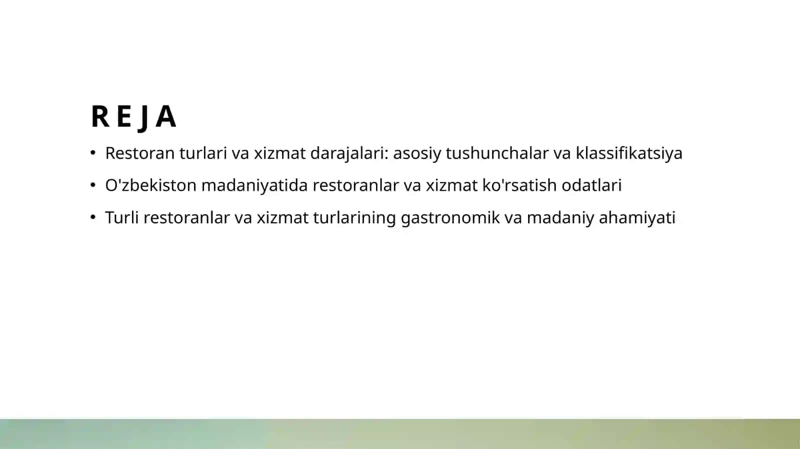 Restaranlarning turlari va xizmat ko'rsatish klasslari 2