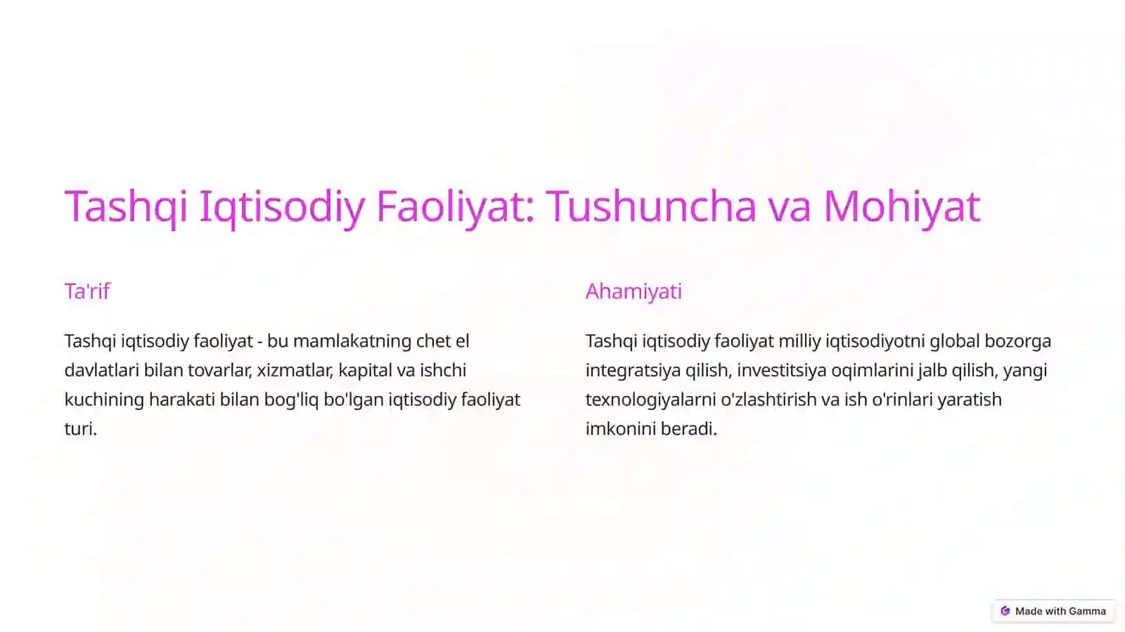 Tashqi Iqtisodiy Faoliyat: Tushuncha va Mohiyat 2