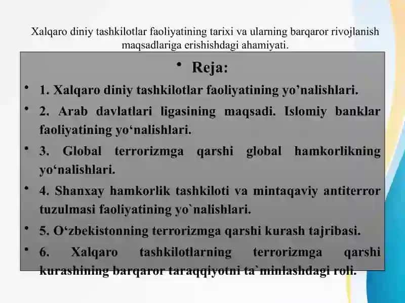 Xalqaro diniy tashkilotlar faoliyatining tarixi va ularning barqaror rivojlanish maqsadlariga erishishdagi ahamiyati 2