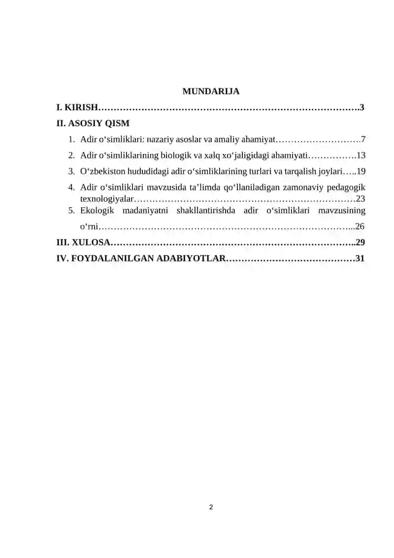 Adir o'simliklari mavzusida o'qitishning innovatsion texnalogiyalari 2