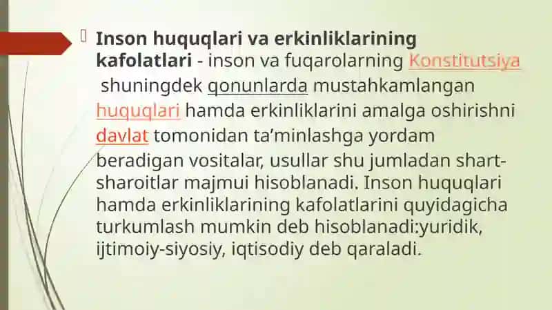 Mavzu Yangi O'zbekiston inson haq huquqlari haqida. 2