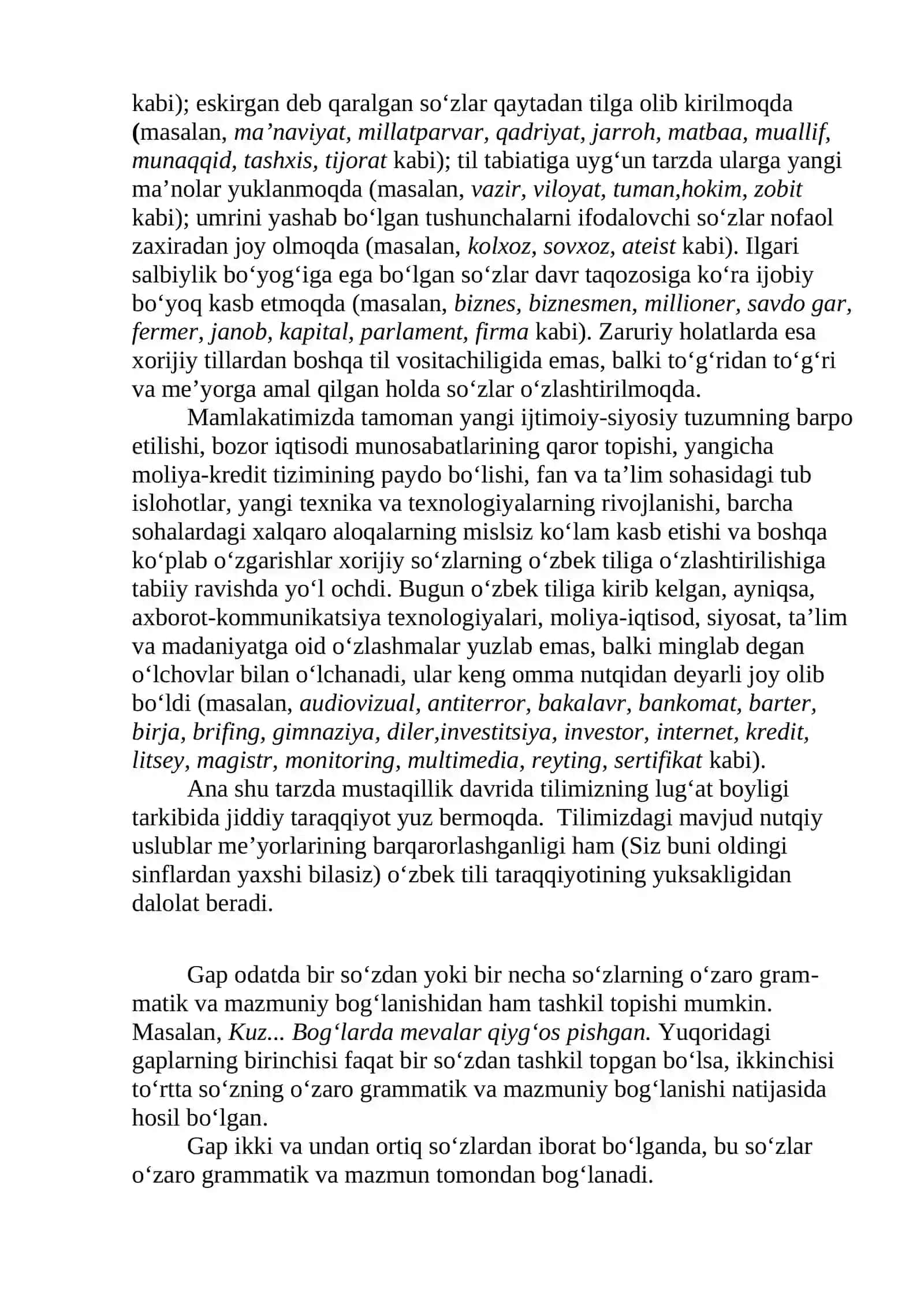 O’ZBEK TILI VA UNING TARAQQIYOTI. GAPDA SO’ZLARNING BOG’LANISHI. TENG VA TOBE BOG’LANISH 2