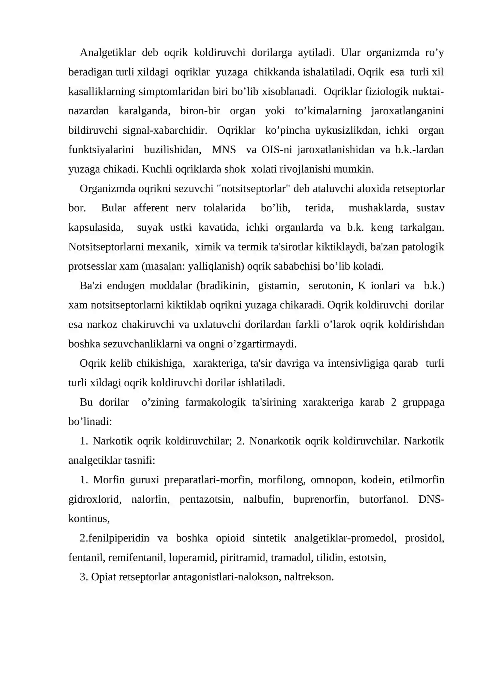 Analgеtik dori vositalarining farmakologiyasi 2