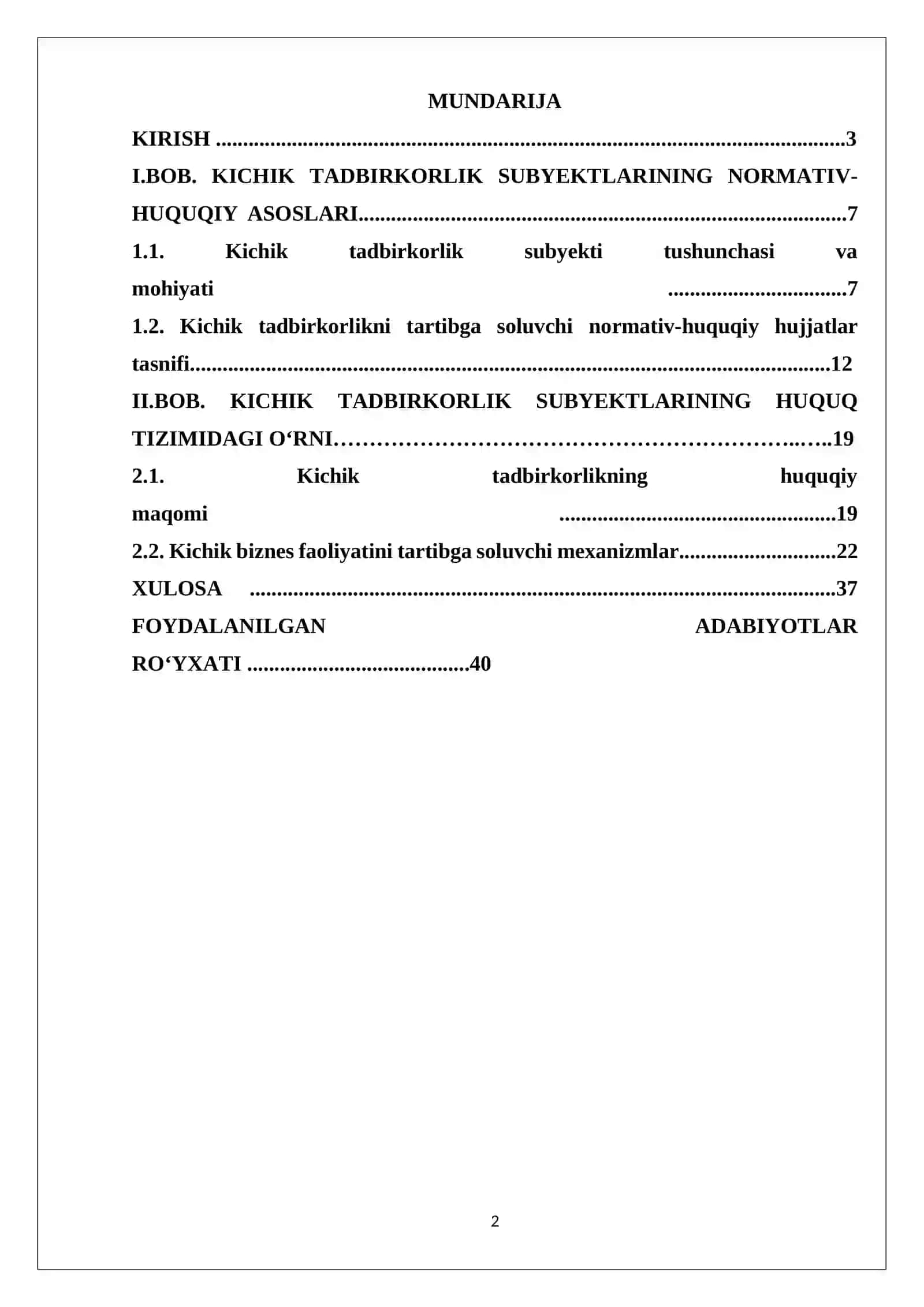 Biznes / Korporativ huquqi fanidan KICHIK TADBIRKORLIK SUBYEKTLARI 2