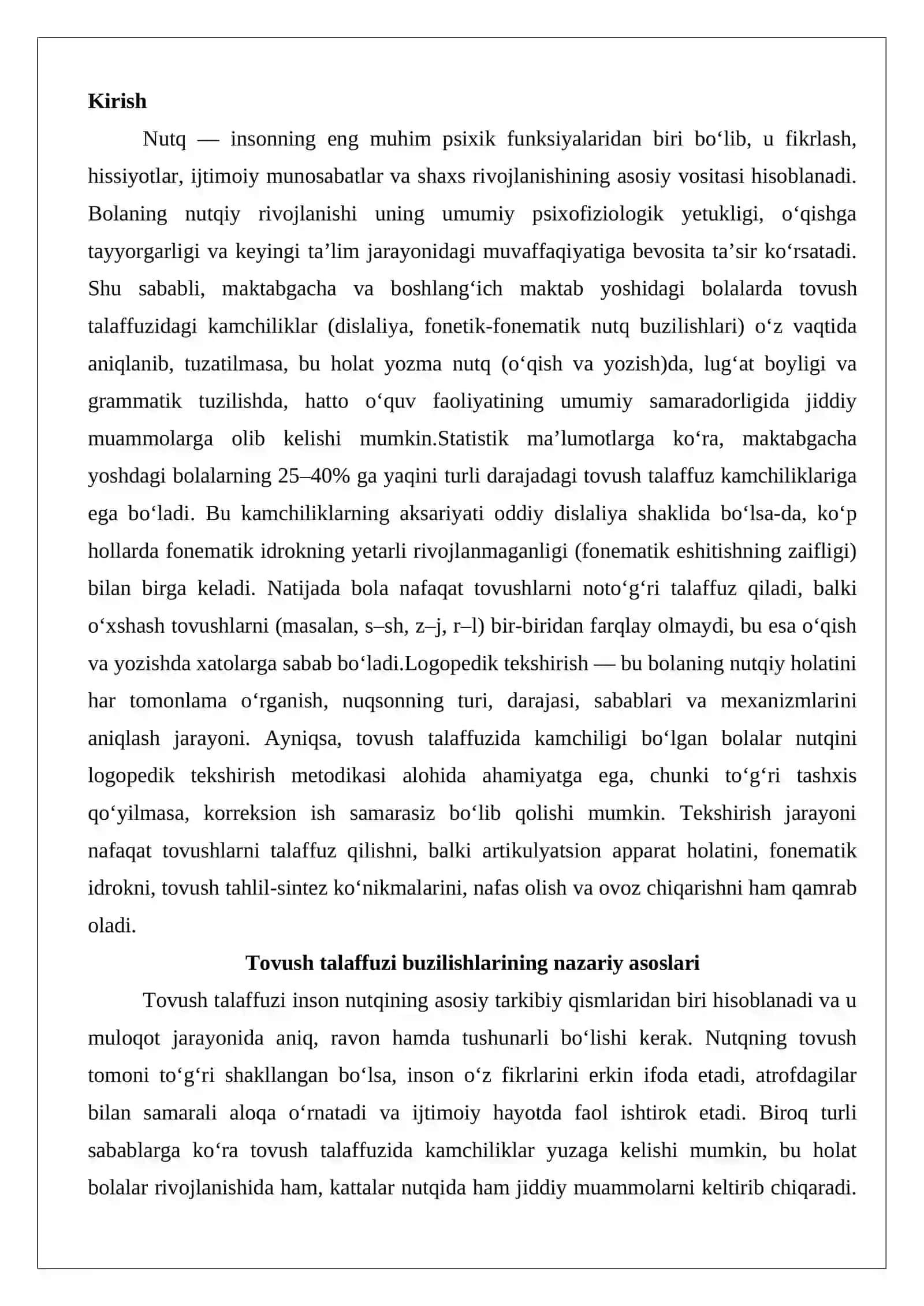 Tovush talaffuzida kamchiligi bo‘lgan bolalar nutqini logopedik tekshirish metodikasi 2