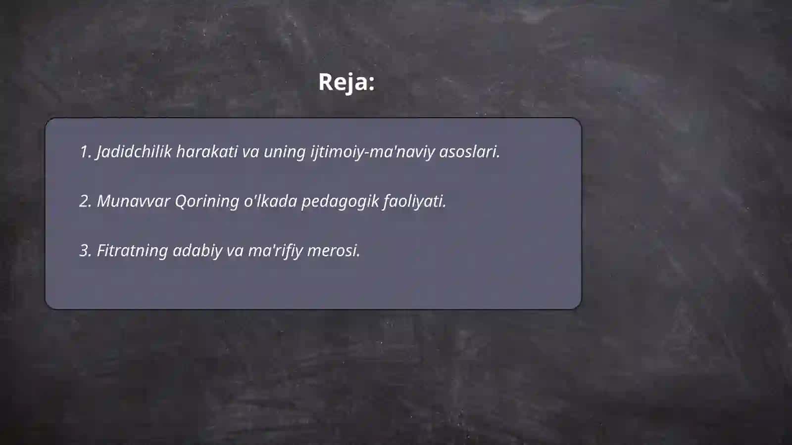 Jadid ma'rifatparvarlarining o'lka ijtimoiy- ma'naviy hayotida tutgan o'mi (Munavvar Qori, Fitrat, Behbudiy, Avloniy va boshq.) 2