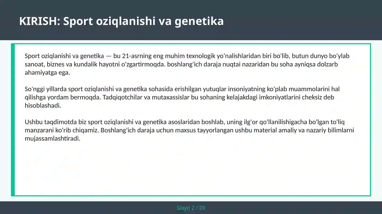 SPORT OZIQLANISHI VA GENETIKA 2