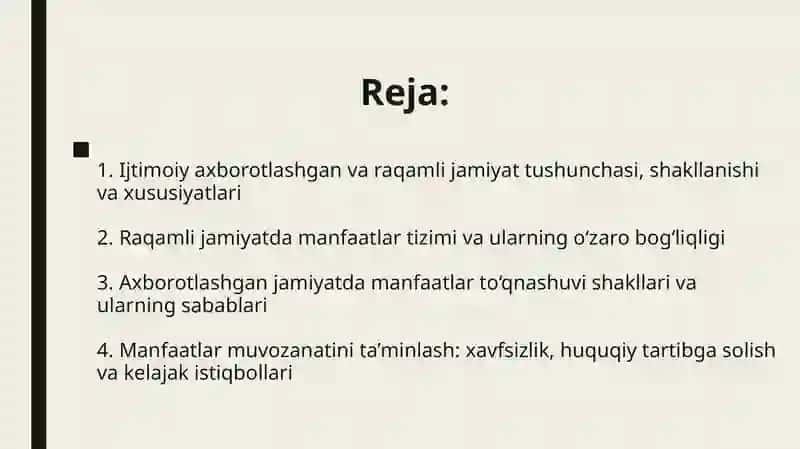 Ijtimoiy Axborotlashgan va raqamli jamiyatda manfaatlarni to‘qnashuvi va bog‘liqligi. 2