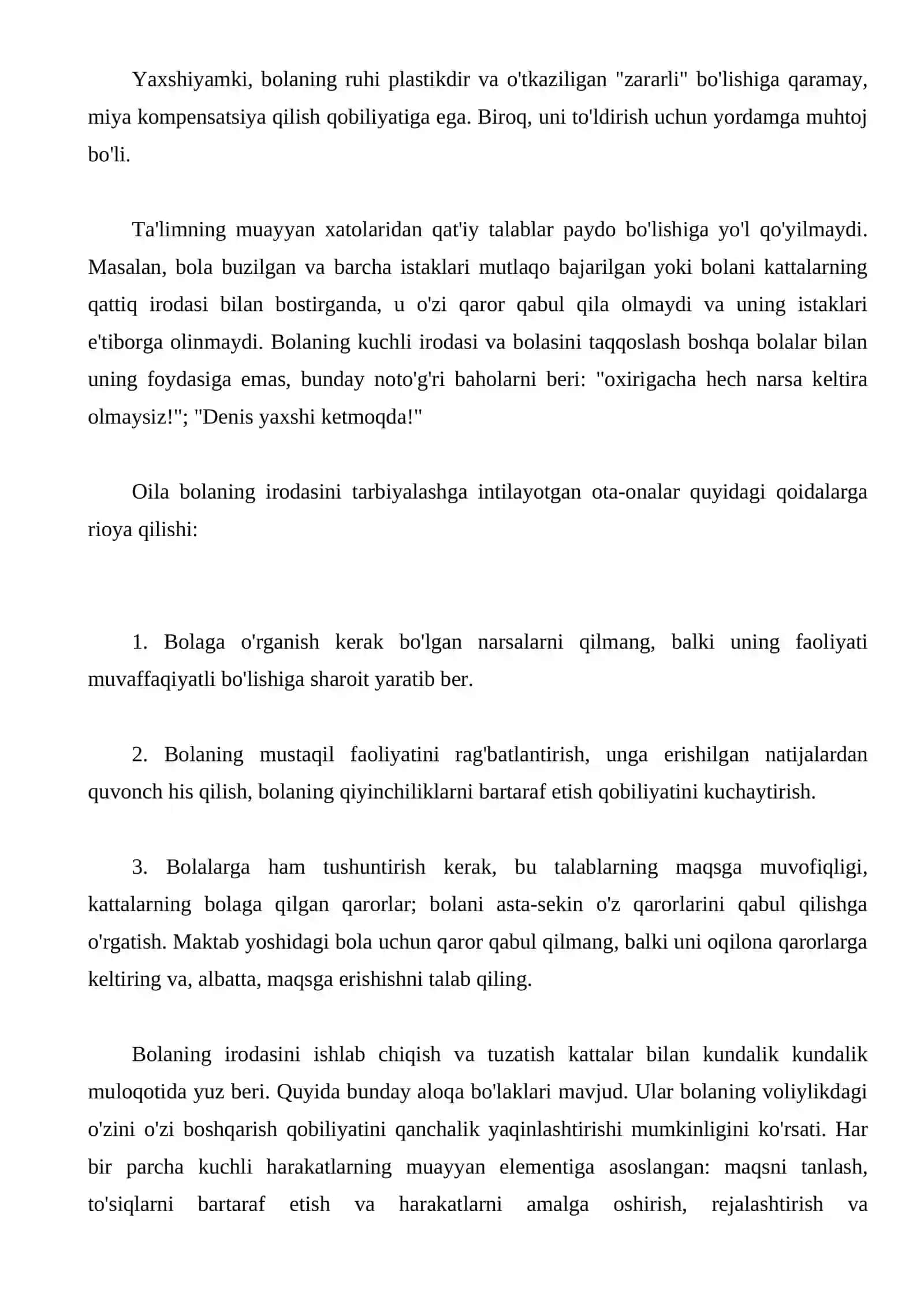 Oila bolaning irodasini tarbiyalash 2