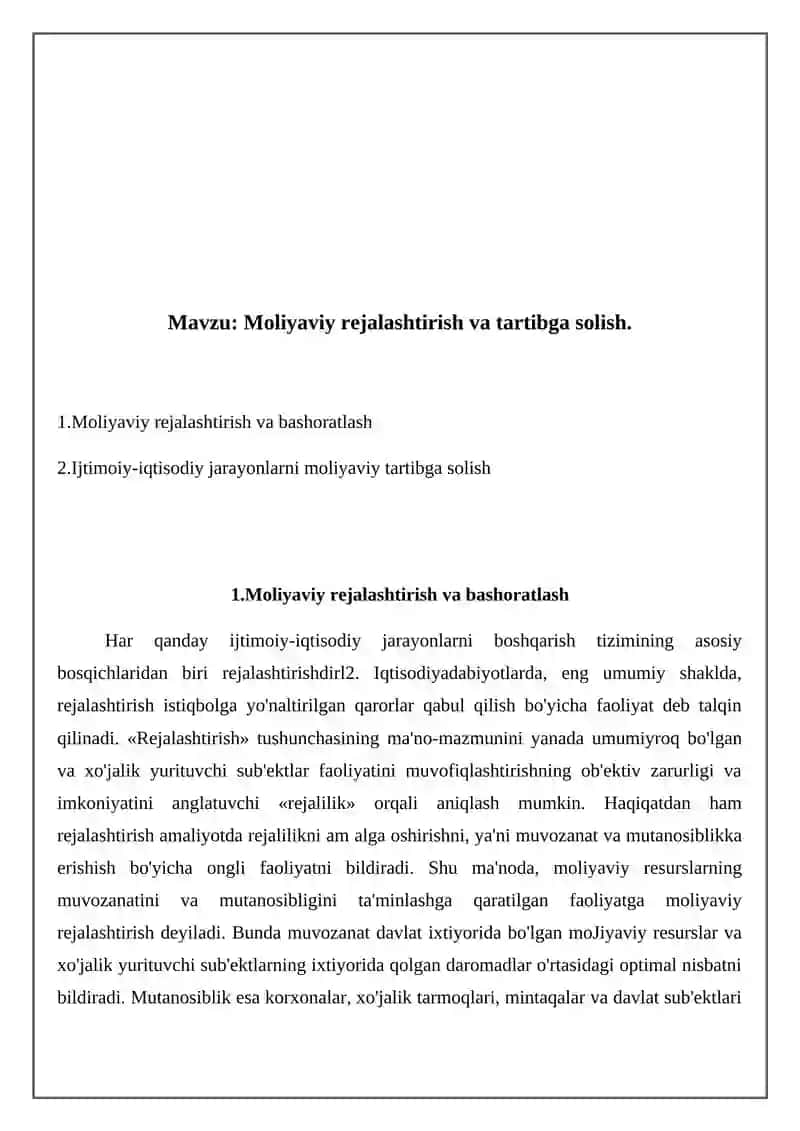 Moliyaviy rejalashtirish va tartibga solish 2