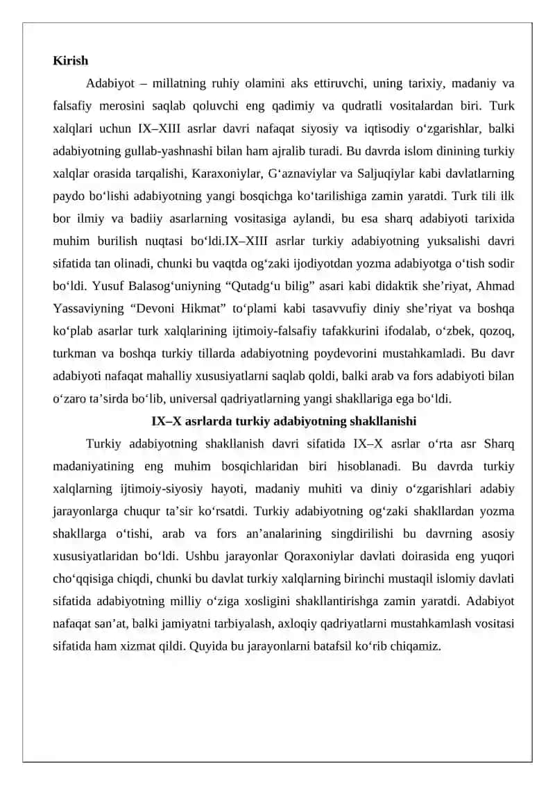 IX–XIII asrlarda turkiy adabiyotning yuksalishi 2