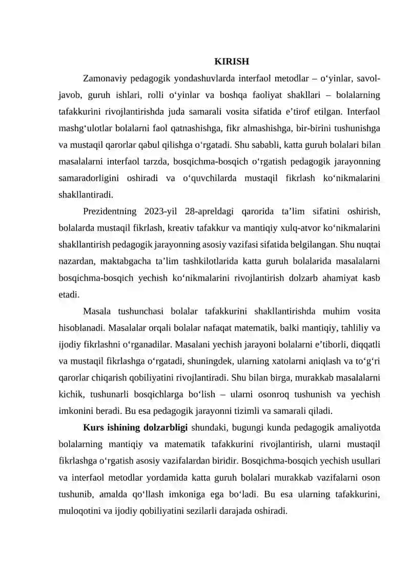 Masalalarni bosqichma bisqich yechish bo'yicha interfaol mashg'ulot 2
