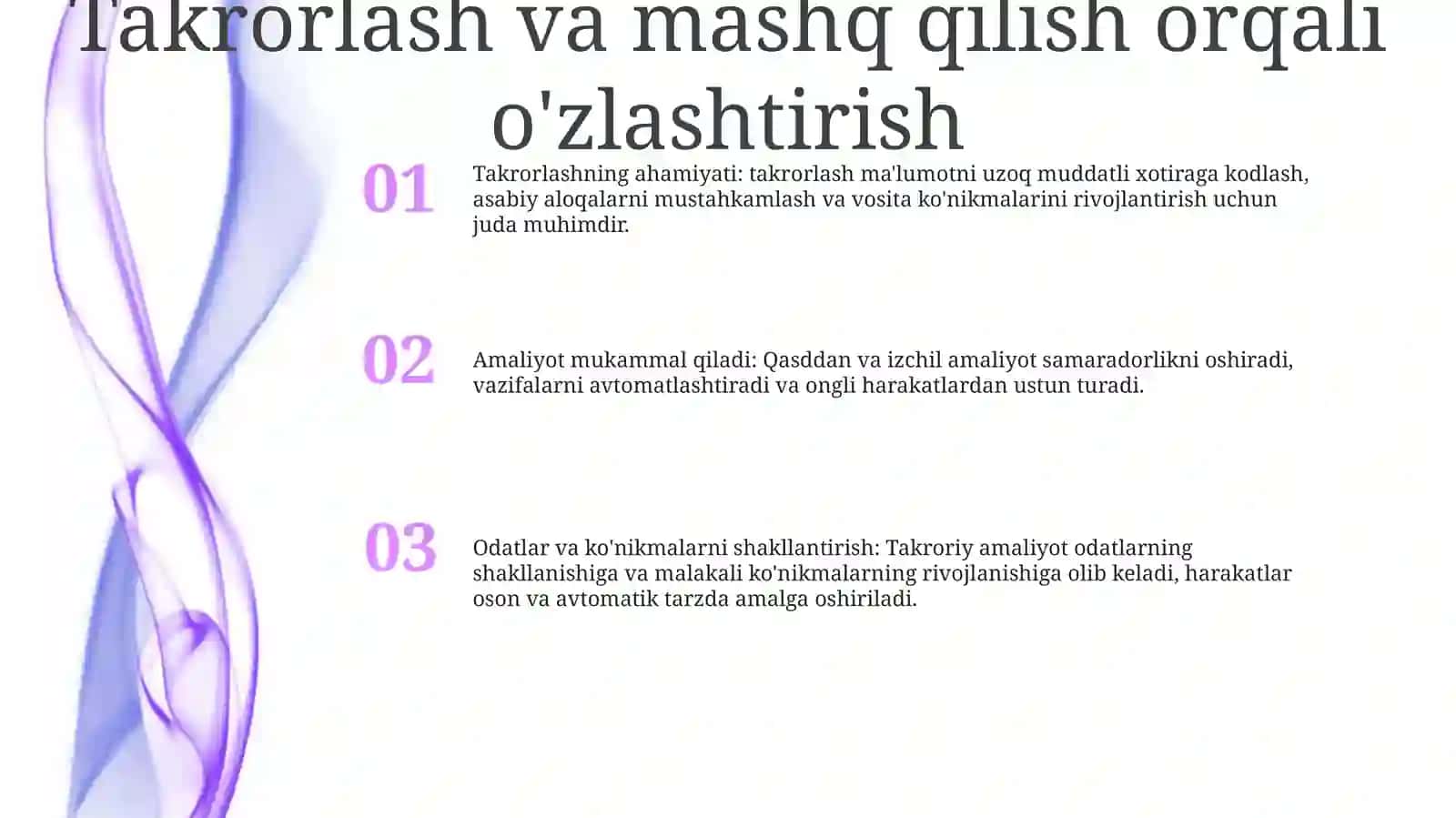 Takrorlash va mashq qilish orqali o'zlashtirish 2