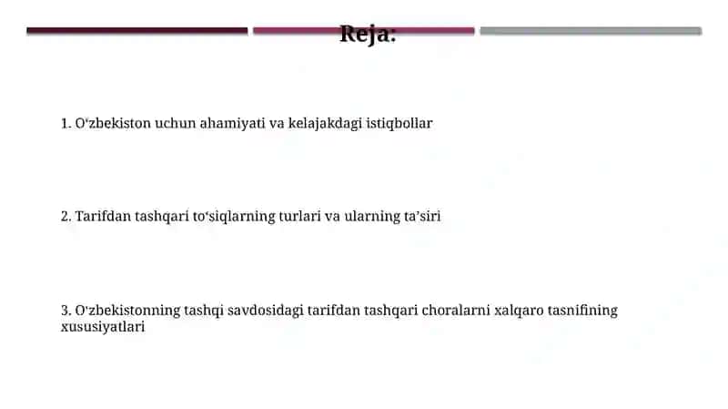O'zbekistonning tashqi savdosidagi tarifdan tashqari to'siqlar 2
