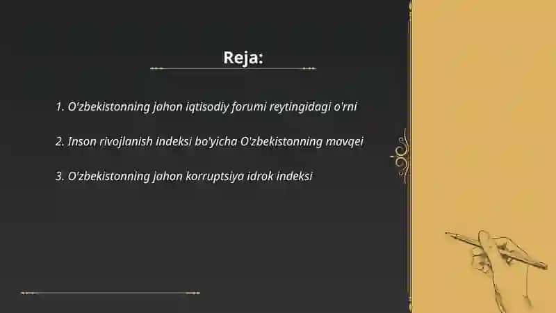 O’zbekiston xalqaro reytingi va indekslardagi o’rni 2