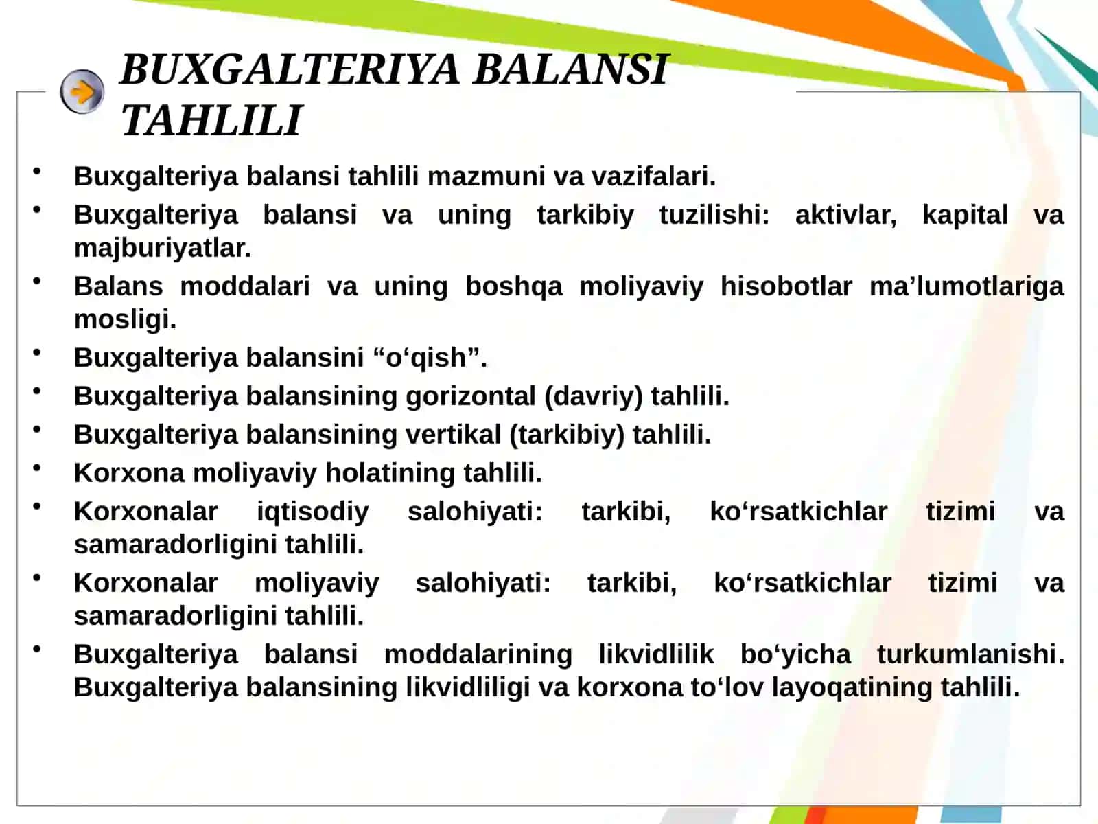 БУХГАЛТЕРИЯ БАЛАНСИ ТАҲЛИЛИ 2
