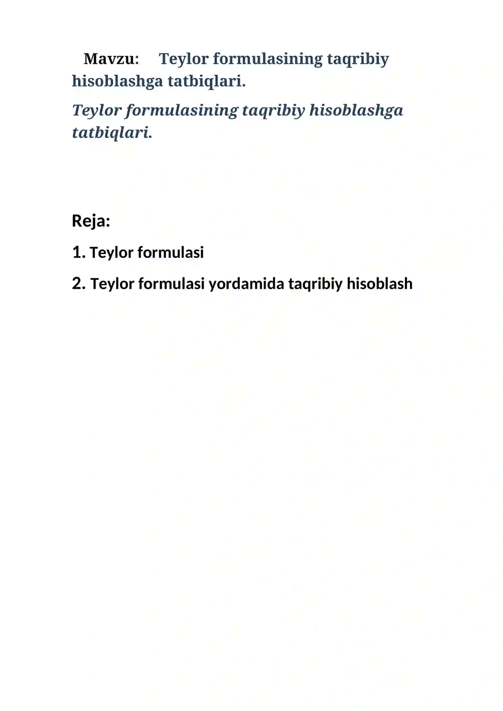 Teylor formulasining taqribiy hisoblashga tatbiqlari 2