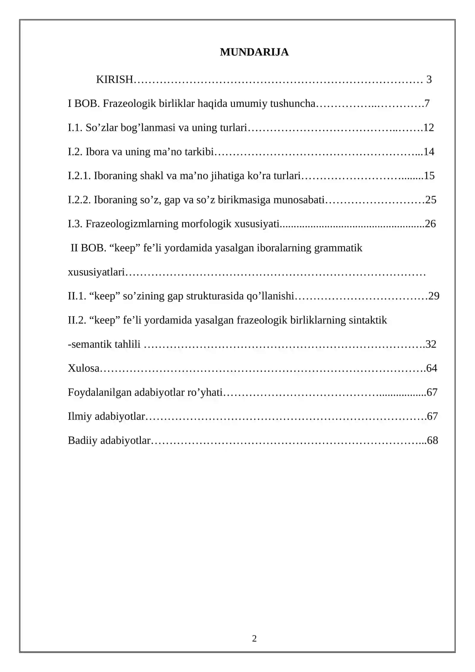 Frazeologik birliklar mavzusidagi Bitiruv malakaviy ishi 2
