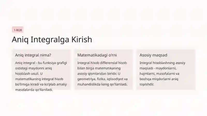 Aniq Integral: Nazariya va Amaliyotga Kirish 2