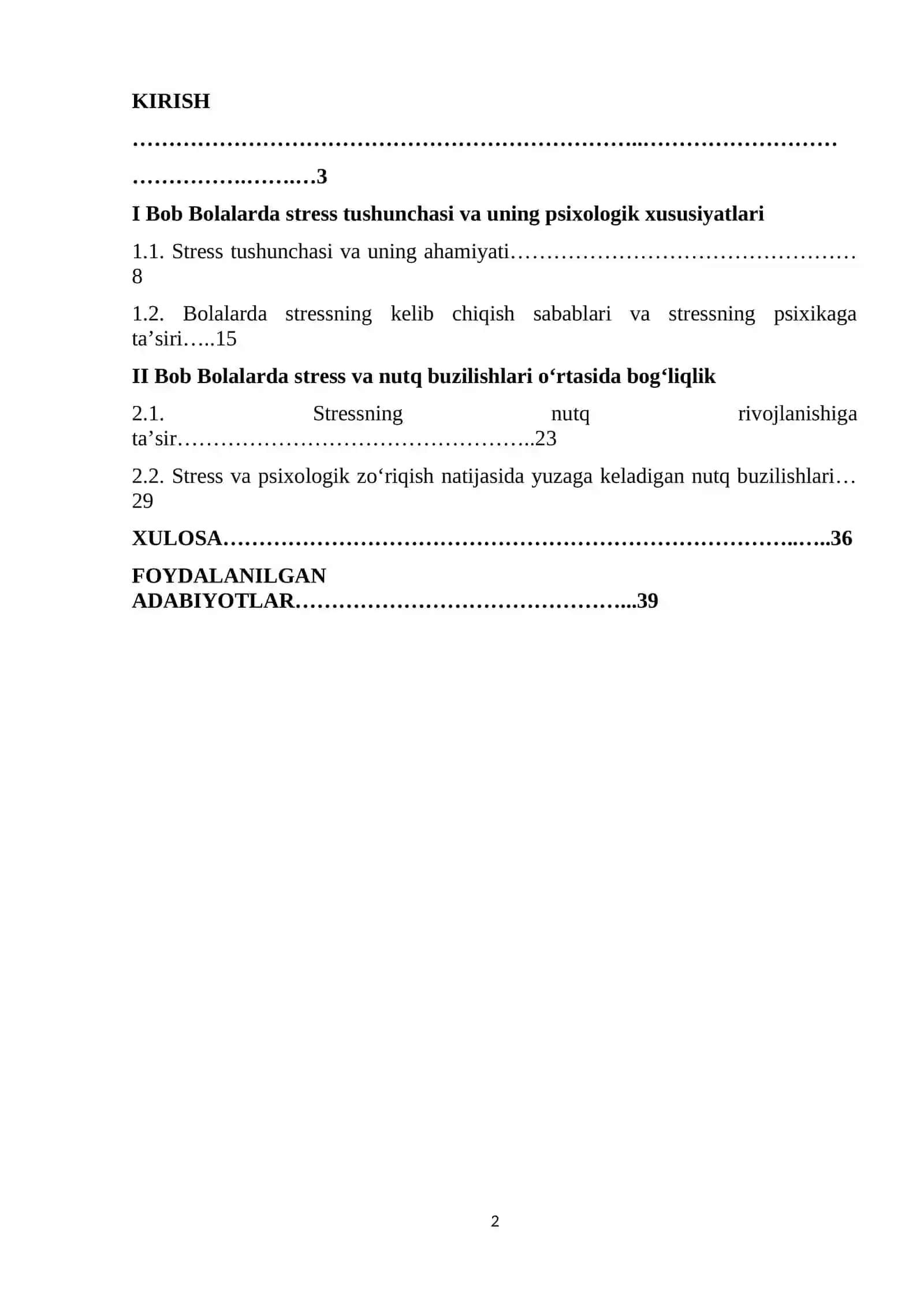 BOLALARDA STRESS VA NUTQ BUZILISHLARI MAZUSIDAGI KURS ISHI 2