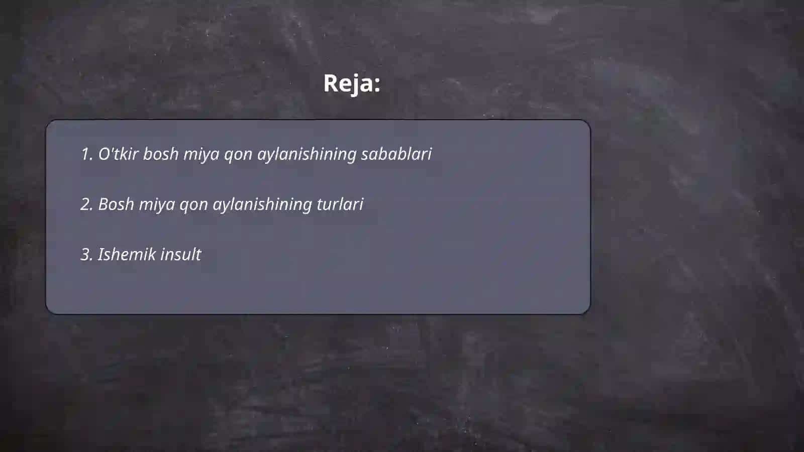 O'tkir bosh miya qon aylanishining buzulishi 2