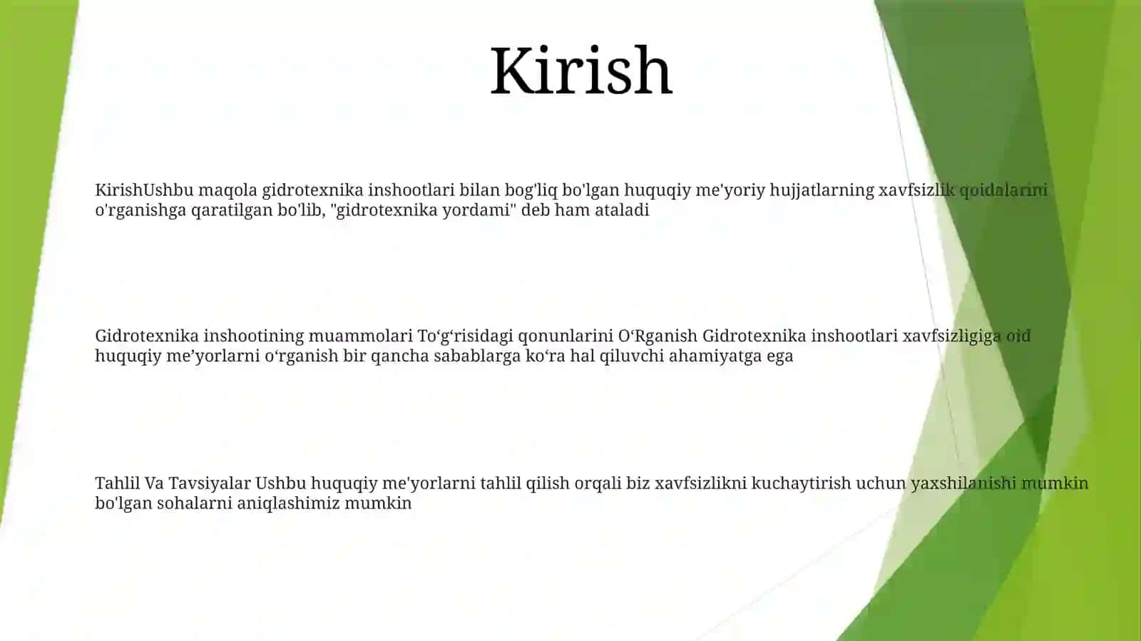 Gidrotexnika Inshootlarining Xavfsizligi ToʻGʻRisidagi QonunBandlariniOʻRganish 2