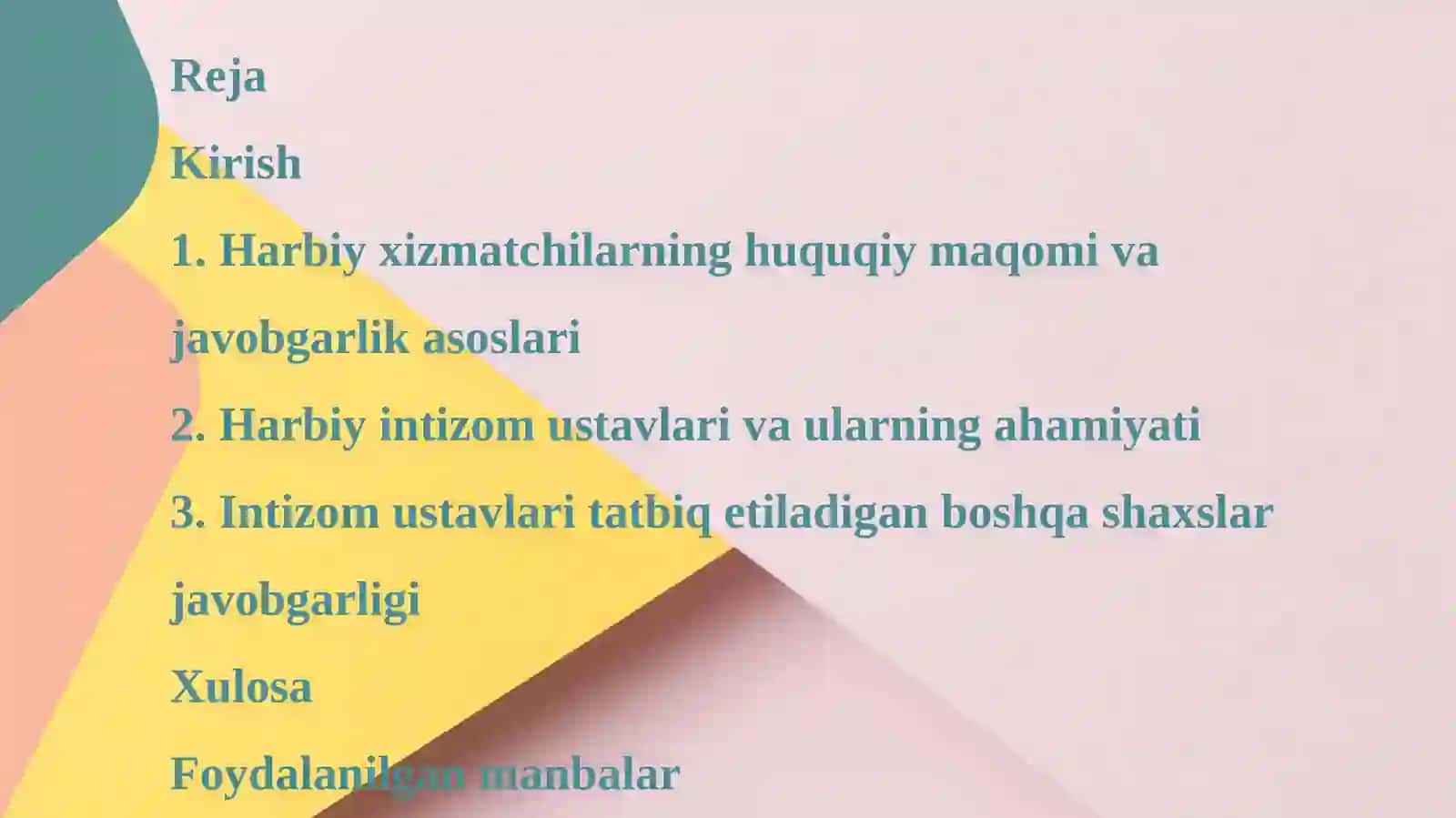 Harbiy xizmatchilar va intizom ustavlari tatbiq etiladigan boshqa shaxslarning javobgarligi 2