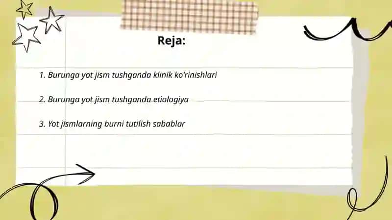 Burunga yot jism tushganda klinikasi,etiologiyasi, Differensial tashxis,va davolash 2
