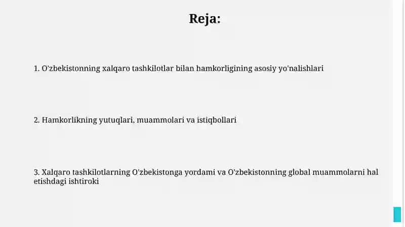 O'zbekistonning xalqaro tashkilotlar bilan hamkorlik aloqalari 2