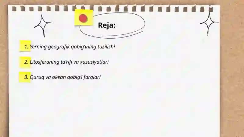 Yerning geografik qobigʻi.Litosfera 2