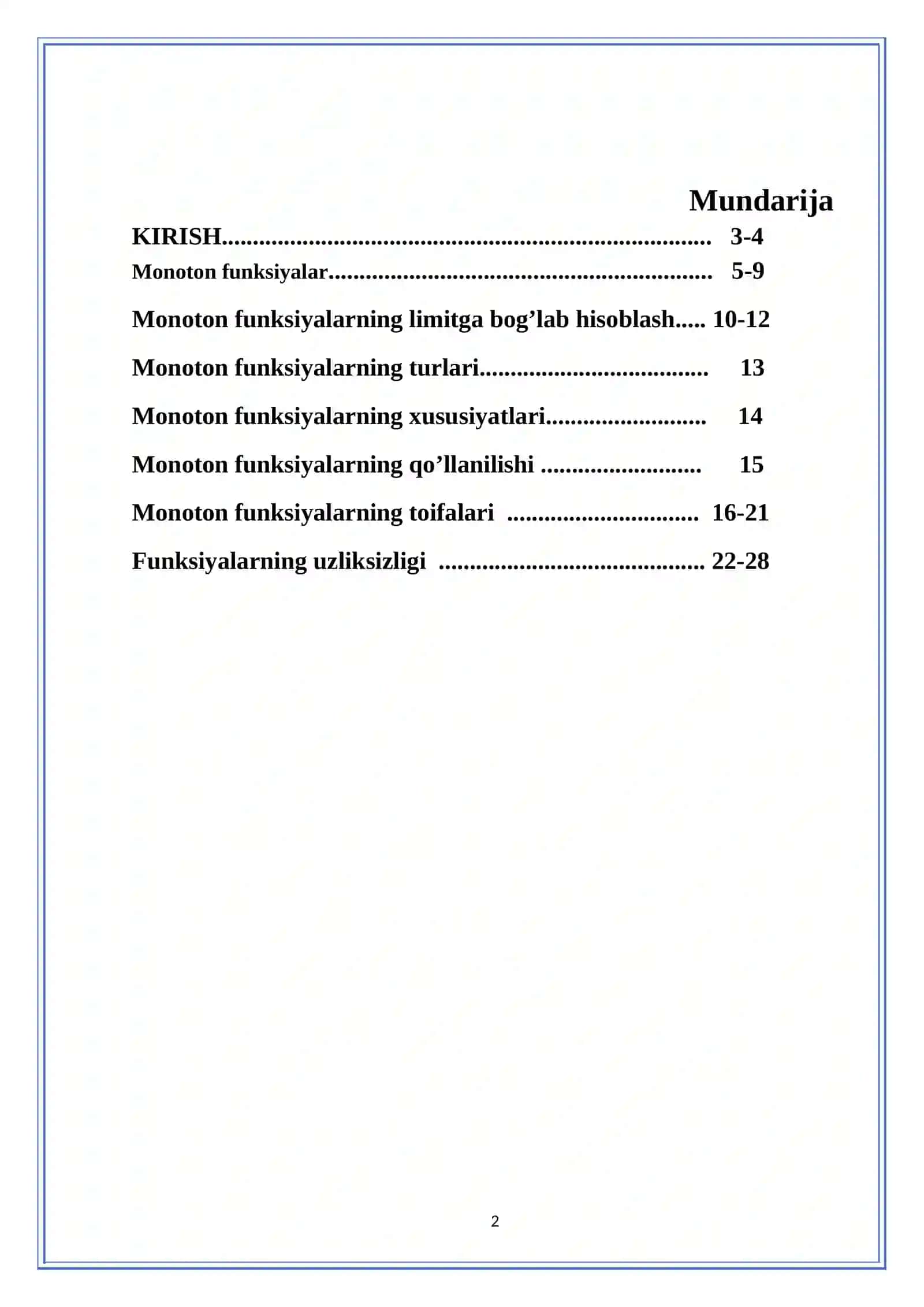 Monoton funksiyalar sinfi va ularning xossalari 2