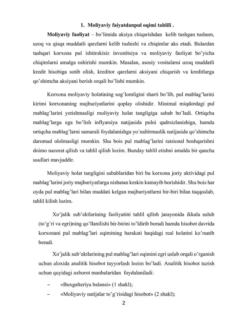 Moliyaviy faiyatdanpul oqimi tahlili 2