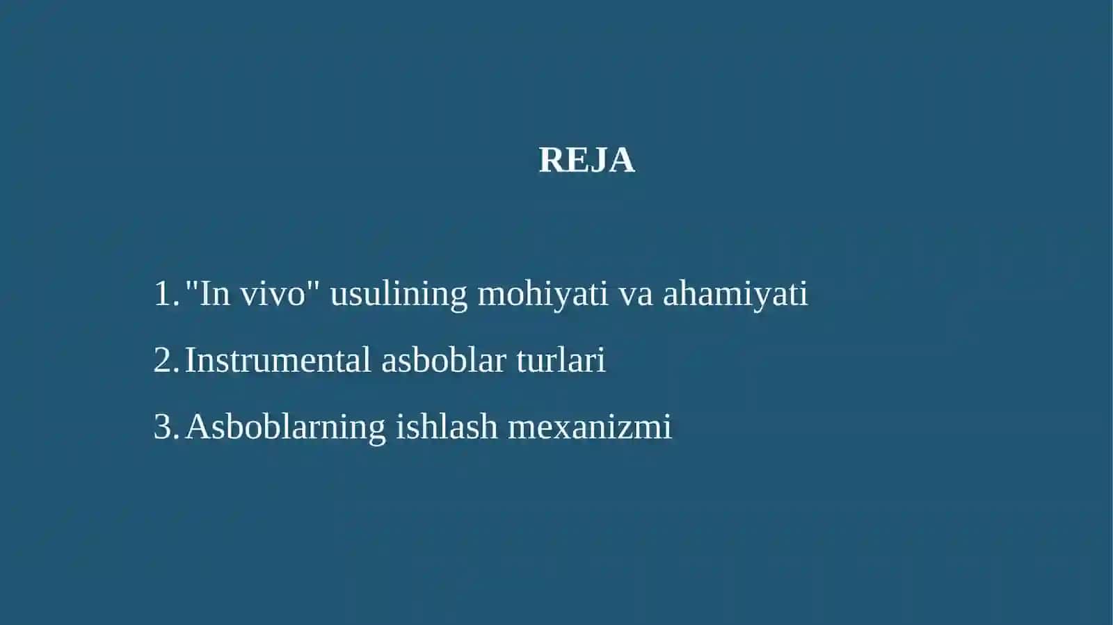 "IN VIVO" USULIDA DORILARNING BIOSAMARADORLIGINI O‘RGANISHDA ISHLATILADIGAN INSTRUMENTAL ASBOBLAR VA ULARNI ISHLASH MEXANIZMI 2