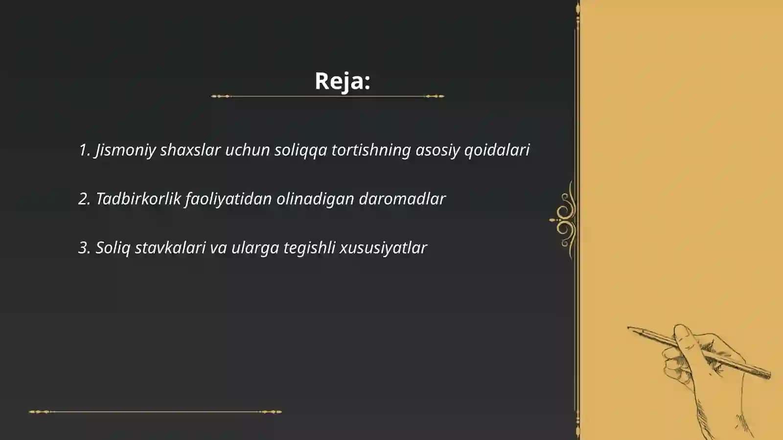 Jismoniy shaxslarning tadbirkorlik faoliyatidan olinadigan daromatlarni soliqqa tortishning o’ziga xos xususiyatlari 2
