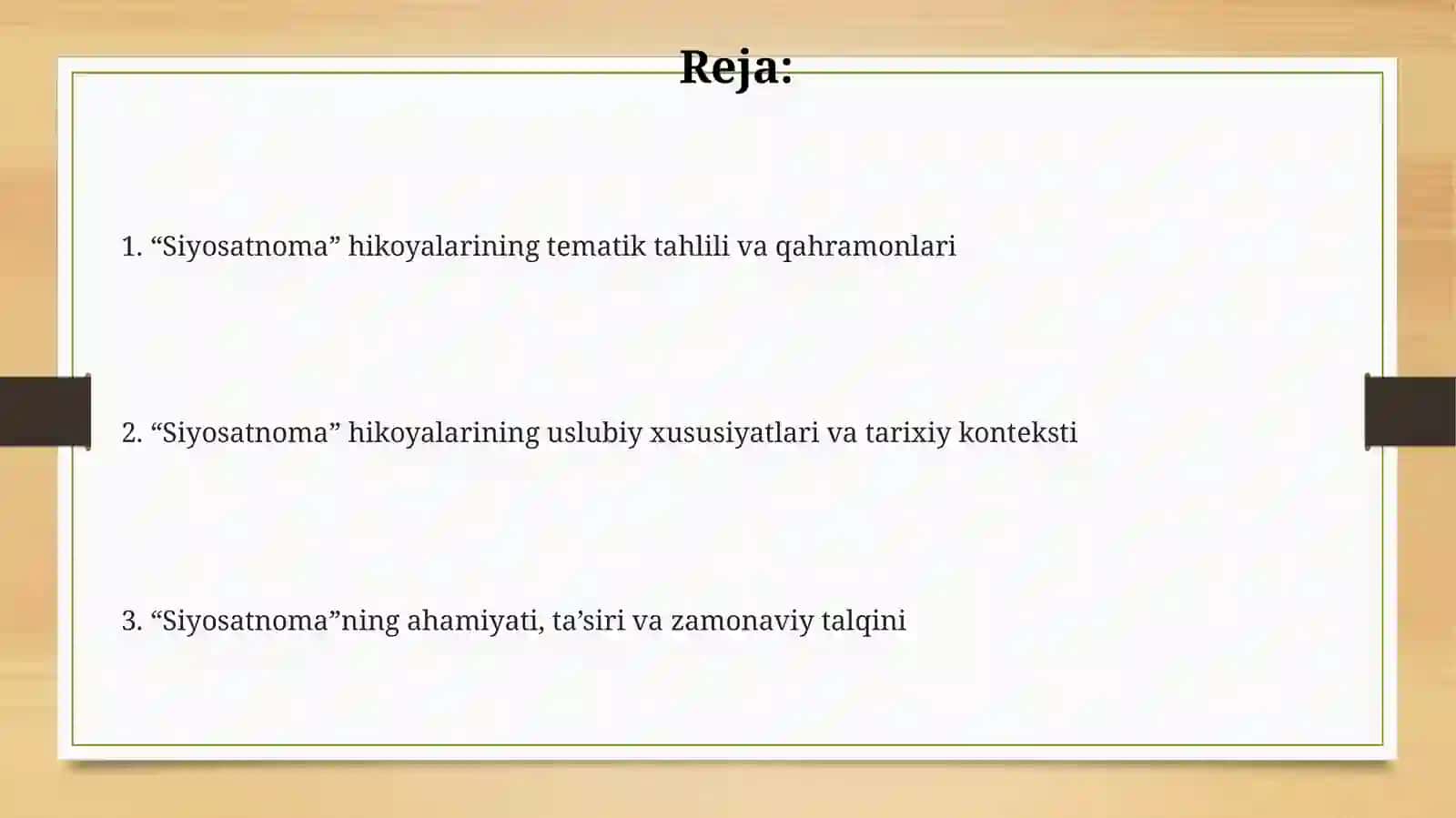 Nizomulmulkning,,Siyosatnoma" asardagi hikoyatlar tahlili 2